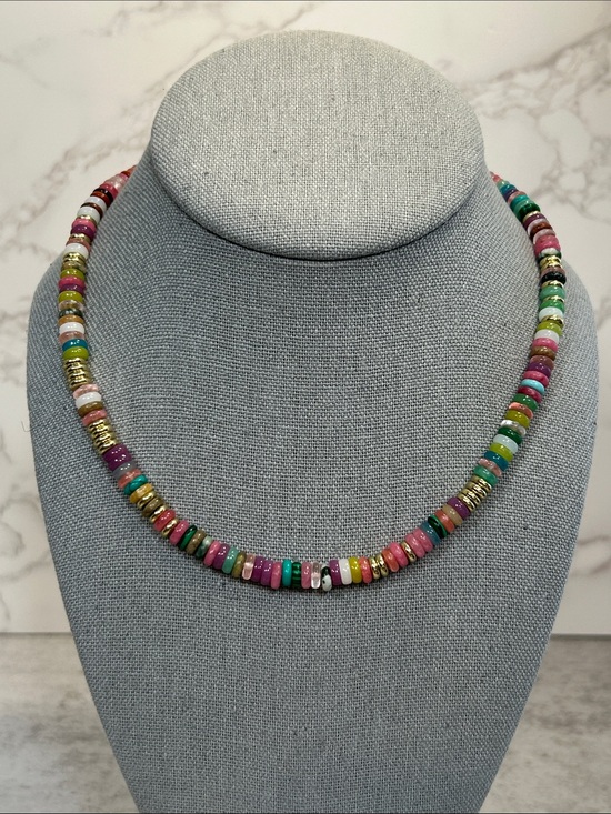 Kissyan Jewelry - Multicolor Stone Bead Necklace with Gold Accents